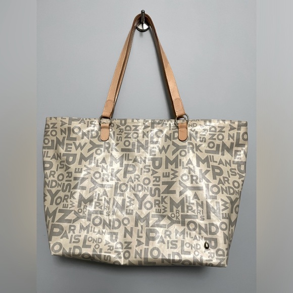 BTL large travel tote with city names and leather straps - Picture 1 of 5